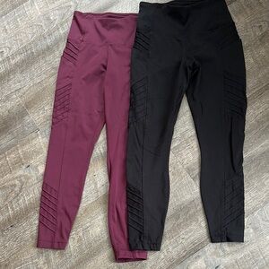 Women's High-Waisted Leggings - Black and Burgundy